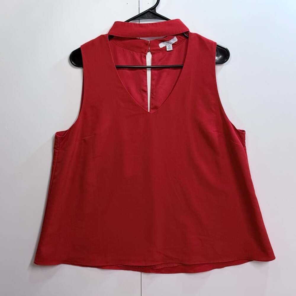 Halston Sleeveless Mock Neck Keyhole Blouse Red Size L/G